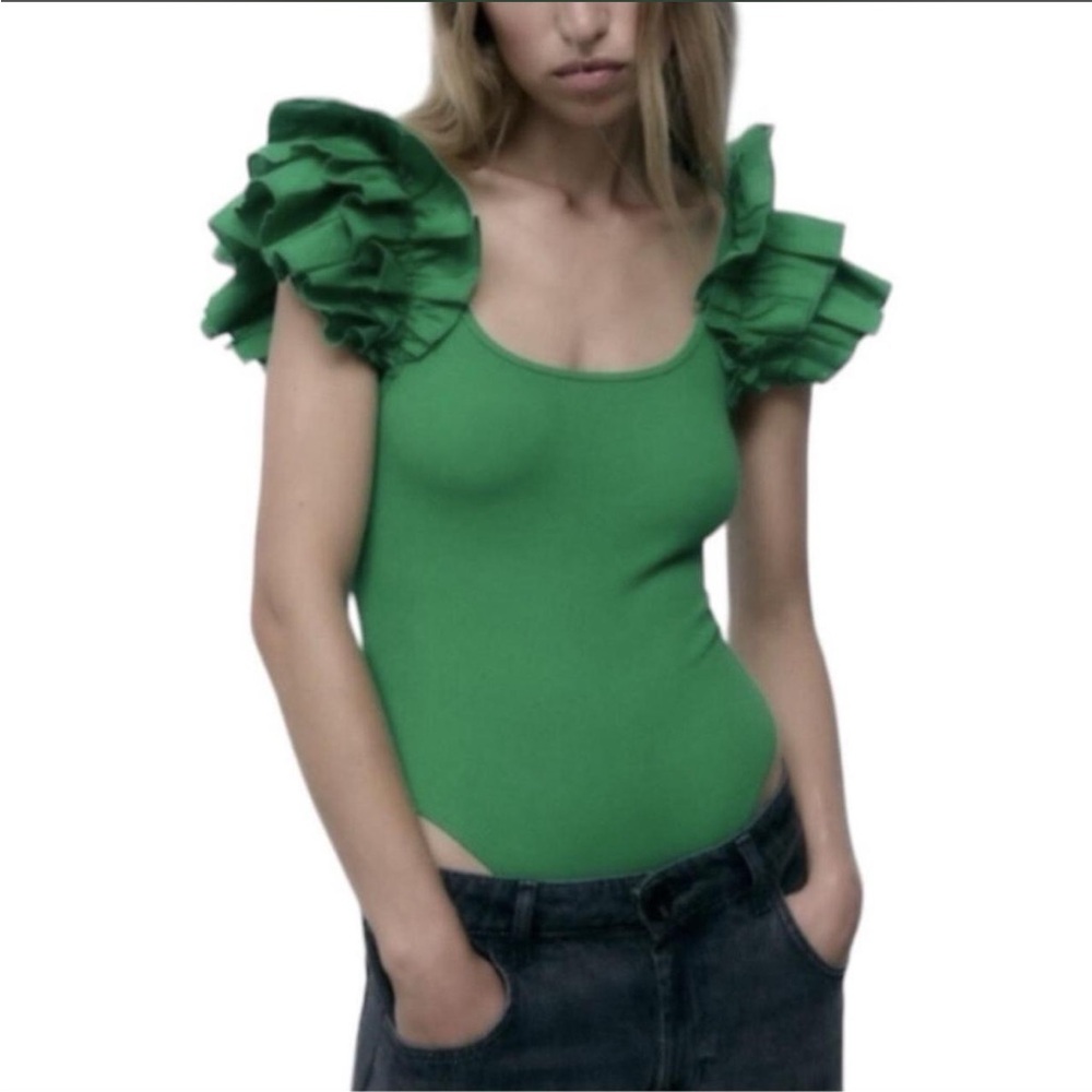 Zara Green Ruffle Sleeve Bodysuit